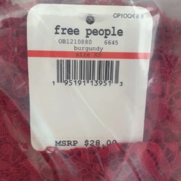 Free People burgundy Lacey Looks bandeau bralette XS New With Tags - Picture 4 of 8
